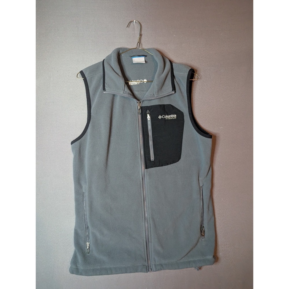 Columbia Titanium Polartec Fleece Vest Mens Small Gray Drawcord Hem Full Zip